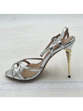 Silver Women Ankle Straps Sandals Cutout High Heels Open Toe Buckle Shoes
